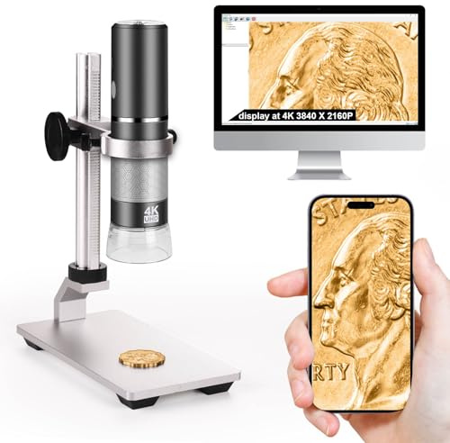 Ninyoon 4K WiFi Mikroskop mit Professionellem Ständer für iPhone Android PC, 50-1000X Digitales USB Mikroskop Kabelloses HD Kamera für alle Mobiltelefone iPad Android Tablet Windows Mac Chrome Linux