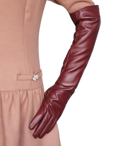 WUUISDNX Lange PU Lederhandschuhe für Damen