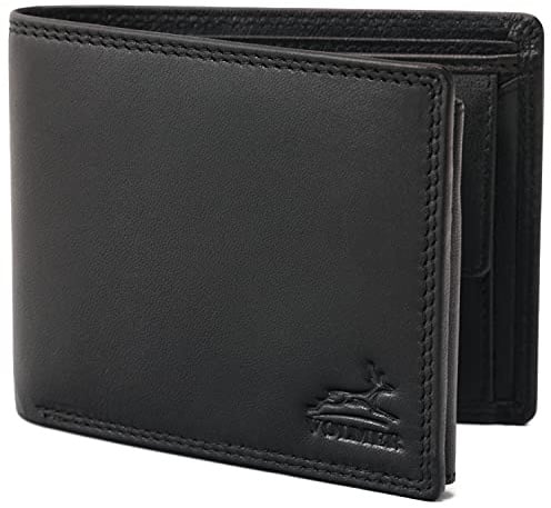 Fa.Volmer ® Leder Geldbörse Herren - extra-stabile Doppelnaht - 9 Fächer für Kreditkarten - Querformat - VO11 (01 schwarz)