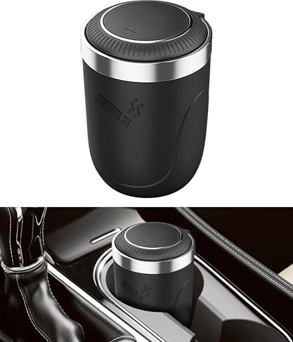 Flaconi Aschenbecher Auto,Auto Aschenbecher Mit Deckle,Auto Aschenbecher Mit Deckel und Licht,Selbstverlöschender Aschenbecher Für Autos Outdoor,Geeignet für Aschenbecher im Autoinnenraum (Schwarz)