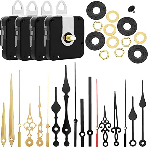 munloo Uhrwerk für Wanduhr, 4 Stücke Uhrwerk mit Zeiger, Stilles Quarzuhrwerk Mechanismus Reparaturwerkzeug mit 6 Verschiedenen Paaren von DIY Uhrwerk Kits Ersatz