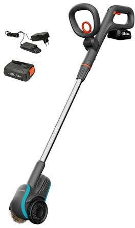 Gardena Akku-Fugenreiniger EasyWeed 1800/18V P4A Ready-To-Use Set: Fugen- & Unkrautentferner, Leicht & handlich, Stahldrahtbürste, Spritzschutz, Kabellos (14820-20)