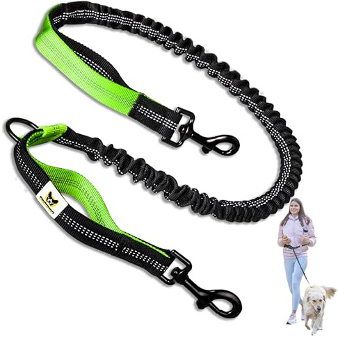 Hundefreund Bungeeteil für Joggingleine - 120 cm Ersatzleine mit elastischem Gummizug und 2 Schlaufen - Verlängerung für Hundeleine (Grün)