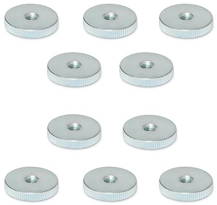 Ganter Normelemente | Flache Rändelmuttern | Rändelmuttern (niedrige Form) | DIN 467-M4-ZB | 10 Stück | Stahl verzinkt | Gewinde: M4