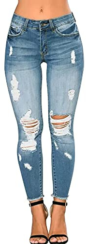 CME SHOWU Skinny Jeans mit Rissen für Damen, Stretch, Used-Look, Destroyed-Denim-Hose