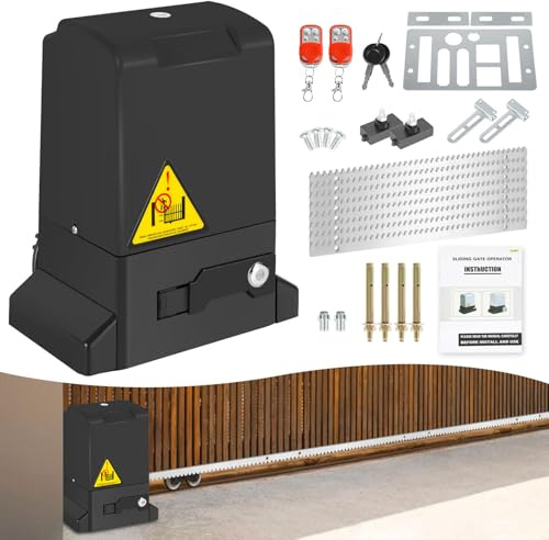 Hebitod Schiebetorantrieb Set 370W 800kg Flügeltorantrieb Torantrieb 12M garagentorantrieb, mit 2 Fernbedienung & Entriegelungsschlüssel, für Innenhof, Fabrik, Schwarz