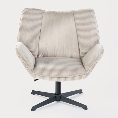 MEUBLE Cosy Sessel Lehnstühle Lounge Einzelsofa mit Armlehnen höhenverstellbar Relaxsessel 360° Drehbar Polsterstuhl für Wohnzimmer Schlafzimmer Vanity, Cordstoff, Taupe