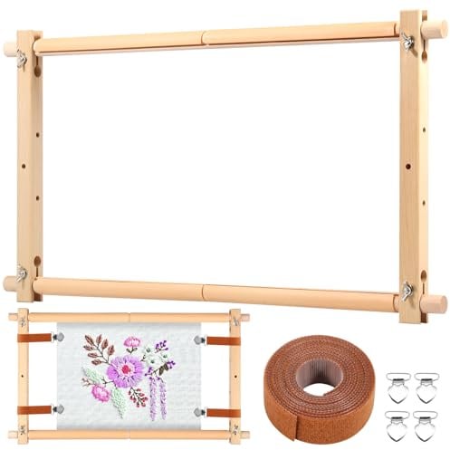 Littleduckling Stickrahmen aus Holz Kreuzstich-Rahmen Drehbarer Needlepoint Stickerei Tapisserie Rollrahmen Verstellbarer Needlepoint-Spannrahmen Quadratischer Punch-Nadel-Rahmen für Stickerei (21x12)
