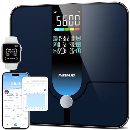 INSMART Körperfettwaage Waage Körperfett mit Bluetooth,24 Körperwerte,CF621 | Digitale Personenwaage mit App, Körperanalysewaage für BMI, Muskelmasse und Herzfrequenz, LED-Display, hochpräzise, bis 230kg