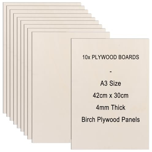 SHUESS Sperrholzplatte 4mm A3 aus Birkensperrholz, 10 Stück | Birkenholz 420 x 300 mm; 10 Holzplatten zum Basteln; für Laser, CNC, Modellbau und DIY