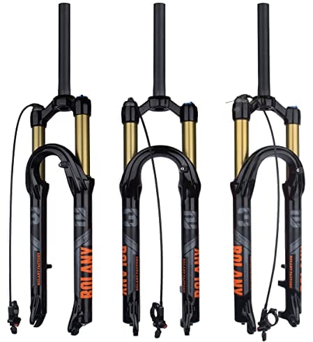 BOLANY 27.5/29Zoll MTB Luftgabel, 120mm Federweg Fahrrad-Federgabel 28.6mm (1-1/8inch) 220mm Gewindefreier gerader Gabelschaft 9x100mm QR Scheibenbremsversion