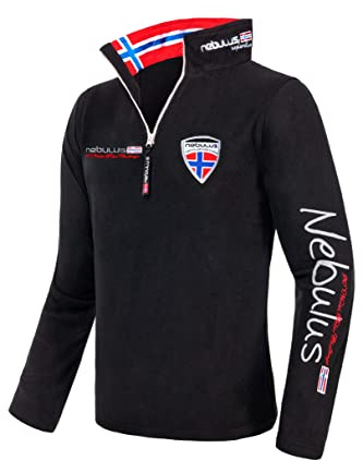 Nebulus Herren Pullover SKANDINAVIA, Warmer Fleecepullover, Pulli aus Fleece mit Half Zip Reißverschluss, schwarz - M