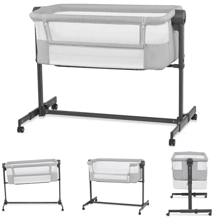 Kinderkraft Neste UP2 Beistellbett 2 in 1, Kinderreisebett mit Matratze Laken, 5-stufige Matratzenhöhenverstellung, 4 Rädern mit Bremse, Weichen Material, Leichte Konstruktion, Grau