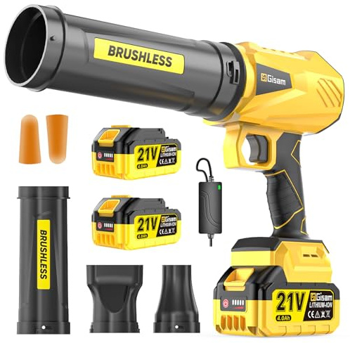 Akku-Laubbläser, Bürstenloser Motor mit 2 x 4.0AH Akku,Leaf Blower Max 900000RPM, Luftmenge 800m³/h,3 DüSen, 1,82 Lbs Leicht – Ideal FüR Laub/Schnee/Staub/Kohlenstoff/SäGemehl