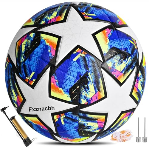 Fxznacbh Fussball Ball Fußball Fans Artikel Fussball-Liebhaber Geburtstag Geschenk Regelmäßige größe 5 Football mit Pumpe,Blau und Weiß