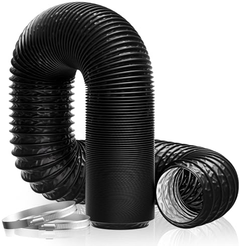 Hon&Guan ø100mm Abluftrohr, 2,5m PVC Alurohr Flex-Schlauch mit 2 Schlauchschelle Edelstahl für Mobile Klimaanlage, Trockner, Abluftventilator, Abzugshaube, Belüftungssystem, Schwarz