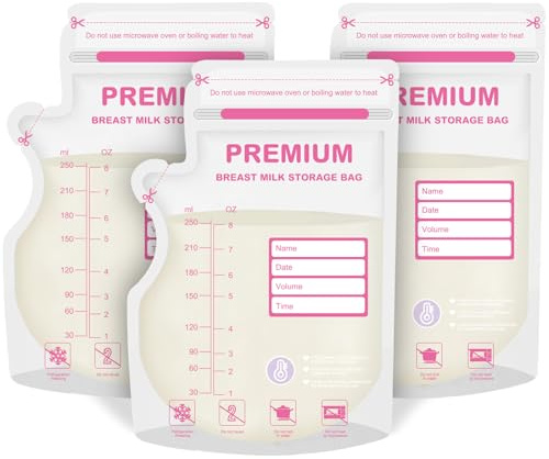 CIMOYBAI 100 Stück Muttermilchbeutel, Einweg Muttermilchbeutel 210 ml, BPA-frei Aufbewahrungsbeutel, Auslaufsicheres Design mit Ausguss, Selbststehender, Kann Eingefroren Werden, Platzsparendes