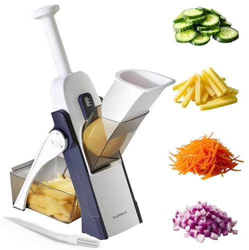 SupMakin Gemüseschneider, Once for All Verstellbar Gemüsehobel Mandoline Vegetable Slicer Pommesschneider Gurkenhobel