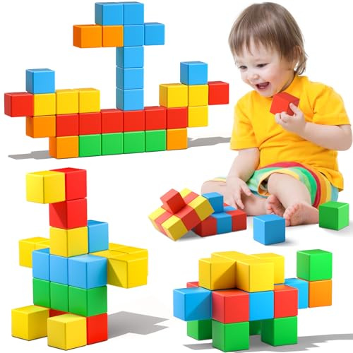 Magnetische Bausteine 32Stück 3.6CM Große Magnetspiel Magnetbausteine Magnetwürfel Magnetic Spiel Konstruktions Magnete Kinder Geschenk Spielzeug ab 3-5 Jahre Junge Mädchen Geburtstag Weihnachten