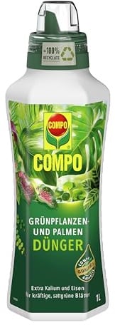 COMPO Grünpflanzendünger und Palmendünger – Spezial-Flüssigdünger für alle Zimmer-, Balkon- und Terrassenpflanzen – 1 Liter