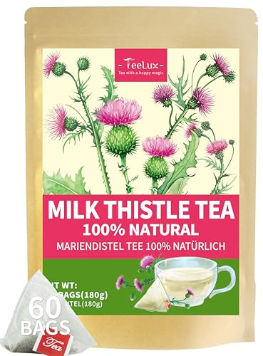 TeeLux Mariendistel Tee Beutel 60 Stück, Vegan, Rein Natürliche Mariendistelsamen, Koffeinfreier Kräutertee, Biologisch Abbaubare Teebeutel