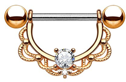 Paula & Fritz Brustwarzen-Piercing Brustpiercing Frau Maenner Intimpiercing Mann Nippelpiercing Edelstahl Chirurgenstahl 316L Filigraner Bogen Gelbgold Roségold