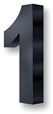 Metzler 3D Hausnummer in Anthrazit aus Stahl - Hausnummer mit Pulverbeschichtung in Feinstruktur 7016 Anthrazitgrau matt - Höhe 20cm / Tiefe 3,5 cm - inkl. Montagematerial - Ziffer 1