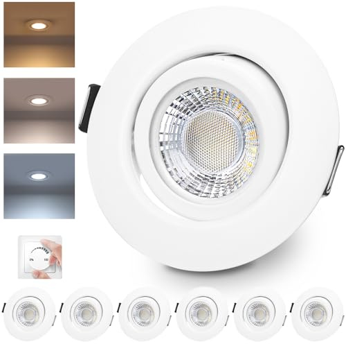 LED Einbaustrahler 230V Dimmbar Weiß LED Spots 5W IP44 Bad Einbauleuchten Schwenkbar Deckenspots,Warmweiß Neutralweiß Kaltweiß deckenleuchte für Badezimmer Küche Wohnzimmer,6er Set