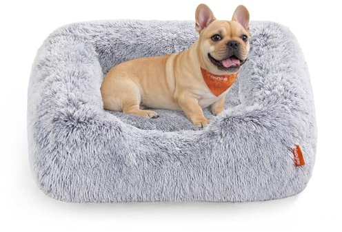 Feandrea Hundebett, Hundekorb, weiche Polsterung, 71 x 55 x 18 cm | Hundesofa, weiche Polsterung, erhöhte Ränder, Bezug abnehmbar und waschbar, Hyazinthengrau, BOBBEE Kollektion PGW271G01