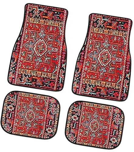 4 Stück Boho-Auto-Fußmatte, Autoteppich Retro Autoteppichmatte, Staubdichte Und rutschfeste Automatten, Auto Bodenmatten Für Vorne Und Hinten, Dekorative AutoFußmatten, Böhmisches Autozubehör
