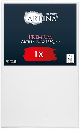 Artina Keilrahmen 70x100cm FSC® Leinwand vorgrundiert zum Bemalen Canvas | Acrylfarben Baumwolle bespannt Leinwände Künstlerbedarf Acryl Rahmen Malen 3-fach weiß Qualität Malleinwand Premium