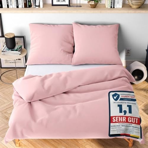 Wolkenfeld Bettwäsche 135x200 cm – Rosa - kuschlig weich & bügelfrei – ÖKO-TEX Zertifiziert – Mikrofaser Bettwäsche-Sets 1x Bettbezug 135 x 200 + 1x Kissenbezug 80x80