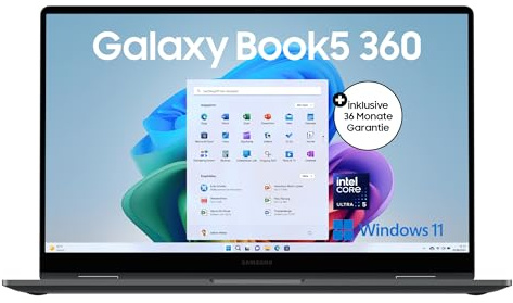 Samsung Galaxy Book5 360 15,6 2-in-1-Laptop, Convertible AI-Notebook mit Intel Core Ultra 5 Prozessor, 16 GB RAM, 512 GB Speicher, Moonstone Gray, 3 Jahre Herstellergarantie [Exklusiv bei Amazon]
