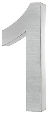 KOBERT GOODS Hochwertig Modern Gebürstet Edelstahl V2A Hausnummer 1 klassisch 3D-Effekt Design Wetterfest und Rostfrei inklusive Montage-Material Höhe 20cm Tiefe 3cm Groß für Haus und Gartenzaun