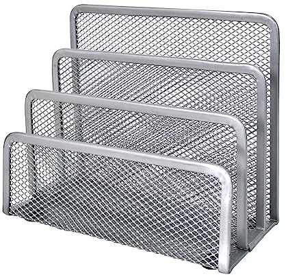 Briefständer Metalldraht mit 3 Fächern, Schreibtisch Organizer, Briefhalter aus Drahtgeflecht, Katalogsammler, Zeitschriftenständer Buchständer, für Arbeitzimmer Büro Wohnzimmer Arbeitsplatz, Silber