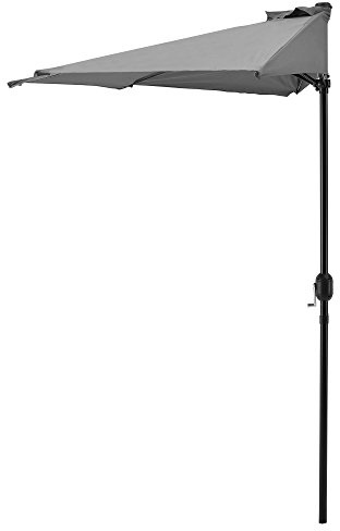 casa.pro Halbschirm Eger Ø300cm Halb-Sonnenschirm Balkonschirm Kurbelschirm Schirm Halbrund Stahl Polyester 160g/m² Grau