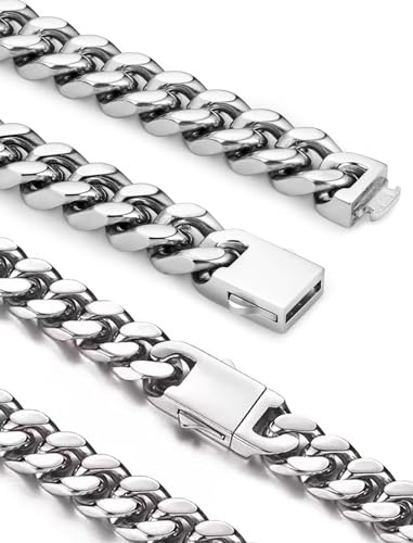 Inscca Kette Herren Edelstahl Massiv Ketten für Damen Silber Panzerkette Chirurgenstahl 316L 7/9/11/13mm Edelstahlkette Panzer Cuban Halskette Dünn/Dick Konigskette Hip-Hop Jungen 45/50/55/60/70 cm