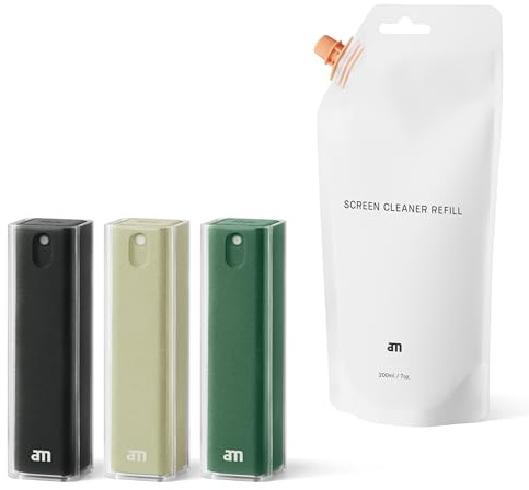 am Bildschirmreiniger Set mit 200 ml Nachfüllung – Handy & Laptop 3 Pack | 2-in-1 Bildschirmreiniger Set mit 200 ml Nachfüllung für Smartphones, Tablets, Laptops, Monitore und Auto-Displays.