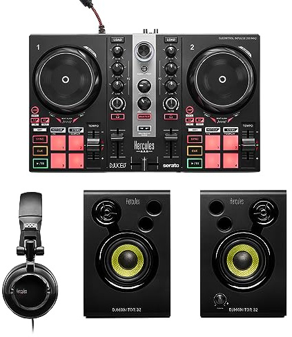 Hercules DJLearning Kit MK2 – All-in-One DJ-Komplettset: DJControl Inpulse 200 MK2 Controller, DJMonitor 32 Aktiv-Lautsprecher & HDP DJ45 Kopfhörer – Inklusive Serato DJ Lite & DJUCED Software