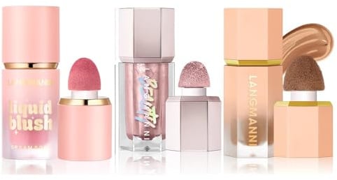 3er-Pack Kontur, Highlighter & Rouge Set - Langanhaltend, Natürlich, Leicht, Aufbaubar - Konturierungsbronzer, Flüssiger Rouge-Stick, Highlighter-Schminkstift (Set A)