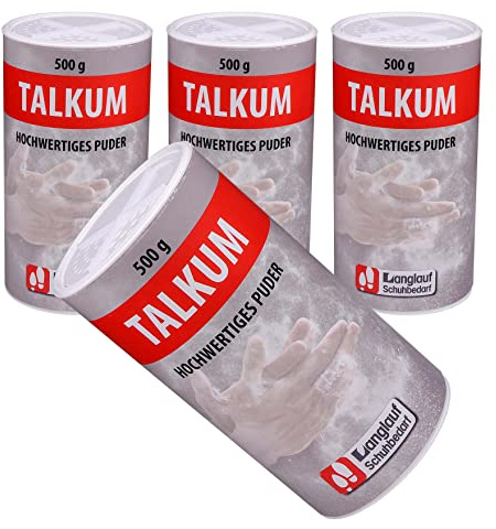 Langlauf Schuhbedarf Talkum Puder 4 x 500 g – Gleit- und Trennmittel | 4 Streudosen à 500 g (2 kg gesamt) für Gummipflege, Reifenschläuche und Dichtungen; fein gemahlenes, weißes Mineralpulver