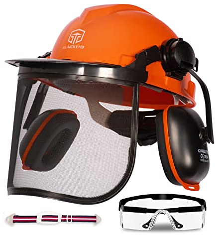Kettensäge Helm mit Visier und Gehörschutz, Forsthelm für Herren gesichtsschutz, Helm Motorsäge, Sicherheitshelm, Abnehmbare Anti-Beschlag-Brille und Kinnband