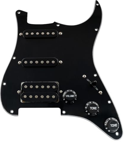 Musiclily 11-Hole HSS Prewired Strat Schlagbrett Loaded Pickguard mit Single Coil Humbucker Tonabnehmer Set für Fender USA/Mexican Stratocaster Squier E-Gitarre, 3 lagig Schwarz