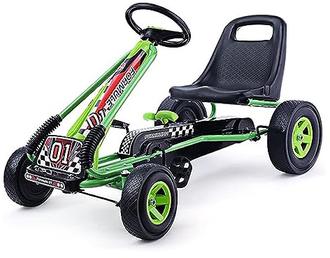 GOPLUS Gokart für Kinder 3-8 Jahren, Grün | Go Kart mit verstellbarem Sitz, Vor- und Rückwärtsgang, Tretauto mit Gummi Räder, Flexible Kupplung & Handbremse