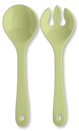 Spoddy Salatbesteck Kunststoff (31cm Groß, Zweiteilig, Grün) - Plastik Salat Besteck mit Salatlöffel und Salatgabel zum Servieren (Spülmaschinenfest und Hitzefest bis 100°C)