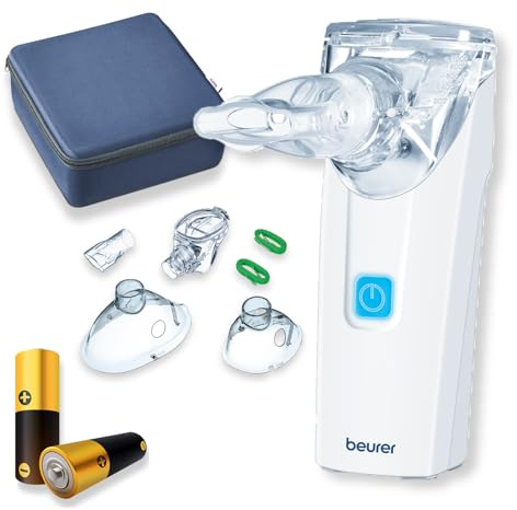 Beurer IH 55 Inhalator, Mesh-Vernebler mit Schwingmembran-Technologie, batteriebetrieben und leise, Selbstreinigungsfunktion, zur Behandlung der oberen und unteren Atemwege, kurze Inhalationszeit