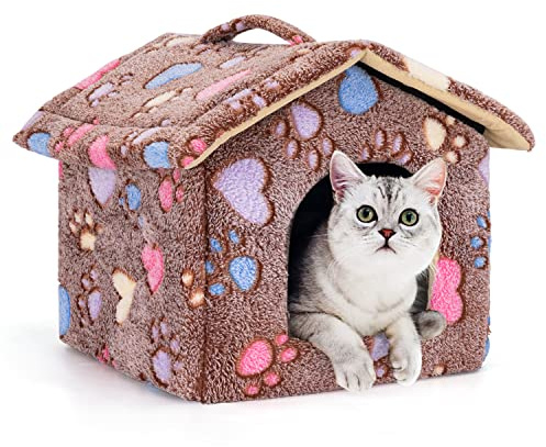 Nobleza Hundehütte für Hunde Katzen, Winterfest Hundehaus S 42x39x33 cm, Tragbare Haustier Hundehöhle, Abnehmbar Katzenhaus, Waschbar Schlafplatz, Hundebett mit Abnehmbarem Matratze, Braun