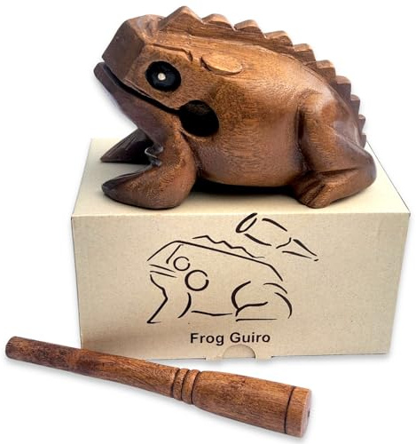 Purity Style Quakender Holzfrosch Guiro in Geschenkverpackung - Schlaginstrument aus Fairem Handel (16cm lang)