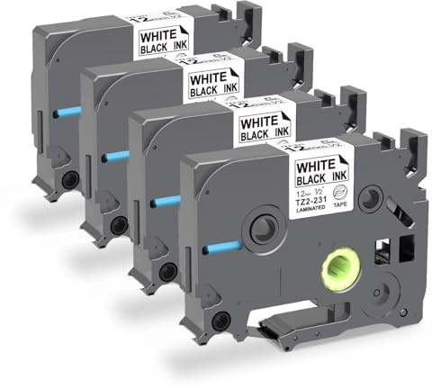 PROFICETIK TZe-231 Kompatibel mit Brother P-touch Bänder 12mm Weiß Schriftband Kompatibel mit P touch Bänder als Ersatz für Brother Beschriftungsgerät PT-H100R PT-H107B H100lb PT-1000 PT-1010