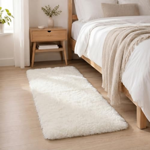 BEIMO Hochflor Teppich Flauschig Weiß Teppich Wohnzimmer 80x150 Teppiche Schlafzimmer Anti-Rutsch Bettvorleger Teppiche Weich rutschfest für Kinderzimmer
